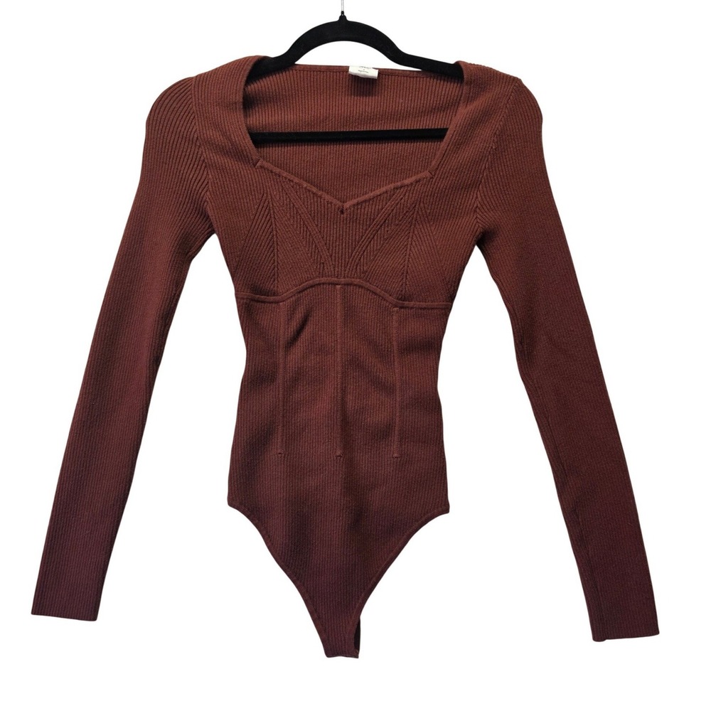 Abercrombie & Fitch Brown Ribbed Sweetheart Long Sleeve Bodysuit Small